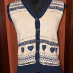Christopher & Banks  Navy and Cream Heart Pattern Cardigan Photo 0
