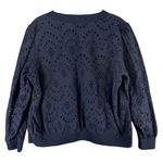 EXPRESS Tops Womens XL Navy Blue Cotton Eyelet V Neck Cottagecore Boho Feminine Photo 5