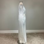 Aidan Mattox White Satin Evening Gown Size 6 Sleeveless V-Neck Thigh Slit Dress Photo 4