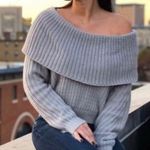 Naked Wardrobe Off The Shoulder Just Own Knit Cropped Cozy Sweater: Light Grey Photo 2