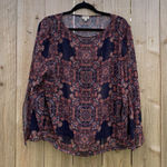Daniel Cremieux Cremieux Boho Sheer Geometric floral Bell Sleeve Top Blouse Size‎  small blue Photo 0