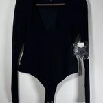 Good American Black Low Down Deep V Bodysuit Large New Shoulder Pad Long Sleeve Photo 1