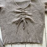 LA Hearts Women’s Cropped Brown Soft Lightweight V Neck Long Sleeve Sweater Top NWOT Sz S Photo 1