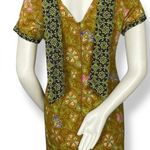 Batik Keris Dress Sheath Floral Unique Collar Cotton Women Size Medium Indonesia Brown Photo 0