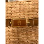 Etienne Aigner Vintage Woven Straw Leather Trim Shoulder Bag Purse Designer Photo 2