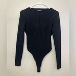 Steve Madden NWOT Xandra Black Ribbed Viscose Long Sleeve Bodysuit Size L Photo 3