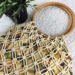 Vintage Macrame Pineapple Print Fringe Beaded Boho Handle Bag Photo 1