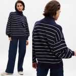 Gap CashSoft Mockneck Sweater navy blue stripe Sz XS Preppy Chic Boxy Cabin Core Photo 1
