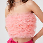 Pink Coral Peachy Tulle Ruffle Strapless Top Photo 0
