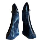 AGL Black Wedges Patent Leather Cap Toe Round Shimmery Suede Shoes EU 38.5 US 8 Photo 2