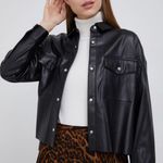 DKNY Faux Leather Cropped Shirt Jacket Photo 0