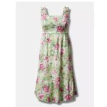 Torrid  Pink Green Floral Tiered Ruffle Smocked Poplin Sun Dress‎ Size 2X Pockets Photo 4