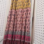 Nox Ros Maxi Dress Bohemian Floral Print Yellow Pink Tiered Spaghetti Strap M Size M Photo 3
