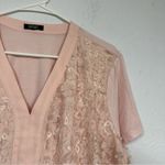 Badgley Mischka  Pink Floral Appliqué Short Sleeve Blouse Womens XXL Coquette Top Photo 5
