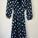 Charles Henry BRAND NEW Navy Polka Dot Wrap Dress Size Large Sheer Long Sleeves Photo 0