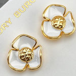 Tory Burch New  Fleur Flower Stud Earrings White Enamel/Gold on TB earring card Photo 0
