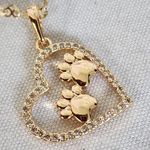Gold Filled Heart Link Chain Necklace with Paw Print Heart Charm Pendant Photo 3