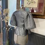 H&M Jacquard-Weave Silver Shimmer Tie-front Balloon Sleeve Blouse - Sz Sm ππ Photo 6