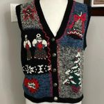 Christopher & Banks Vintage  Hand Embroidered Christmas Sweater Vest Size Mediu Photo 0