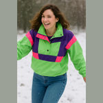 White Sierra Vintage Neon Green Colorblock Pullover Windbreaker Ski Jacket Unisex Photo 1