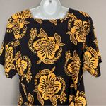 Tropical Blouse Square Neckline Floral‎ Short Sleeves Tie Back Women Black Size L Photo 4