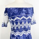 La Blanca  Blue White Tie Dye Embroidered Crochet Lace Mini Dress/Swim Cover Up S Photo 3