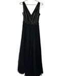 Badgley Mischka Black pleated Tulle Chiffon V-neck Gown size 2 Photo 3