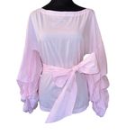 Banana Republic  Women's Gingham Pink Ruffle Sleeve Blouse Waist Tie Bow Small Photo 1