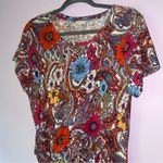 Talbots  Size LP Cotton T Shirt Sun Dress Red Floral Short Sleeve Photo 1