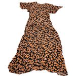 VEDA Dress Womens Medium Montana Orange Black Floral Printed Button Front Midi Photo 3