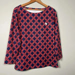 Vineyard Vines  Sankaty Boatneck Deep Bay Geo Top Womens M Navy Red Texas 3/4 Slv Photo 0