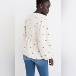 Madewell ‎ Antique Cream Lightspun Peplum Wrap Top in Black Tiny Bows Size XS Photo 3