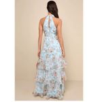 Lulus Forever Exceptional Light Blue Floral Halter Organza Maxi Dress, Medium Photo 1