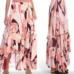 Free People Bring The Summer Back Ruffle Pink Floral Skirt Sz 12 Photo 2