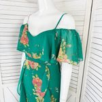 Lulus Romantic Love Floral Chiffon Ruffle Cold Shoulder Midi Dress Green XS Photo 6