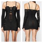 Maniere De Voir  - Laddered Lace Up Knit Mini Dress in Black Photo 3