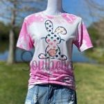 Gildan Polka Dot Easter Bunny Bleached Sublimation Boyfriend Basic Tee Shirt Pink Photo 0