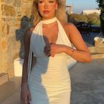 ZARA  Elegant Cream Halter plunge Neck Dress scarf maxi evening cocktail party  Photo 3