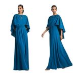 Sachin + Babi Size 4 NWT Moroccan Blue Crepe Embroidered Wren Cape Maxi Gown Photo 1