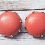 Vintage Clip On Earrings Chunky Domed Orange with Gold Tone Setting 7/8" Photo 0
