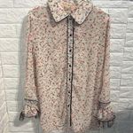 Ecru Floral button down blouse with tie sleeves. NWOT Photo 1