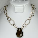 Chico's Vintage Brown Faceted Pendant on Gold Tone Chain Link Necklace Photo 7
