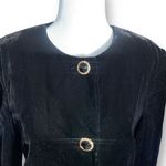 Vintage 90s Black Velvet Cropped Collarless Blazer Jacket Gold Button Elegant 8 Photo 3