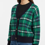 Marled Plaid Green and Navy Women's Sweater cardigan In Size M Size M Photo 0
