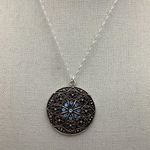 Vintage Y2K Blue Gemstones Clover Pattern Pendant 1.75” Wide With New Chain Photo 1