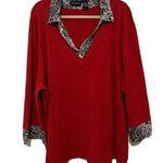 Maggie Barnes Womens Plus Size 4X 30 32W Red Printed V-Neck Sweater Shirt Blouse Photo 0
