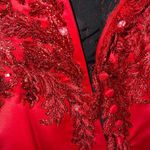 Handmade Red Mermaid Sleeveless Floral Lace Embroidered Beaded Fitted Formal Prom XS Photo 11