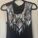 EXPRESS  Navy Blue Sleeveless Dress with Silver Sequins Size Small Petite Photo 4