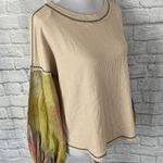 Entro women S tie dye sleeve waffle print top brand new beige Photo 3