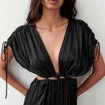 ZARA  NWT black drawstring sleeve cut out satin maxi dress Photo 3